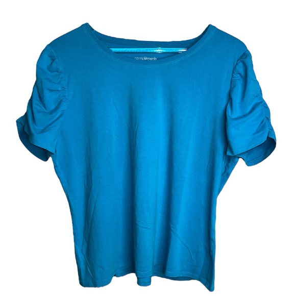 Blue Puffed Ruched Sleeve Top - Picture 1 of 5